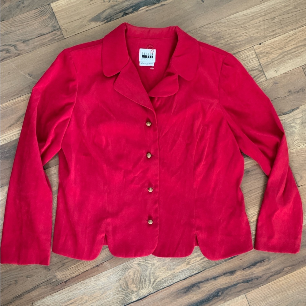 Leslie Fay Vintage Button Front Red Blazer Jacket Petite Size 14P